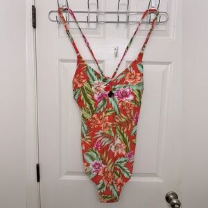 Kona Sol Plus size One piece Swimsuit women’s size 22 floral Hawaiian orange